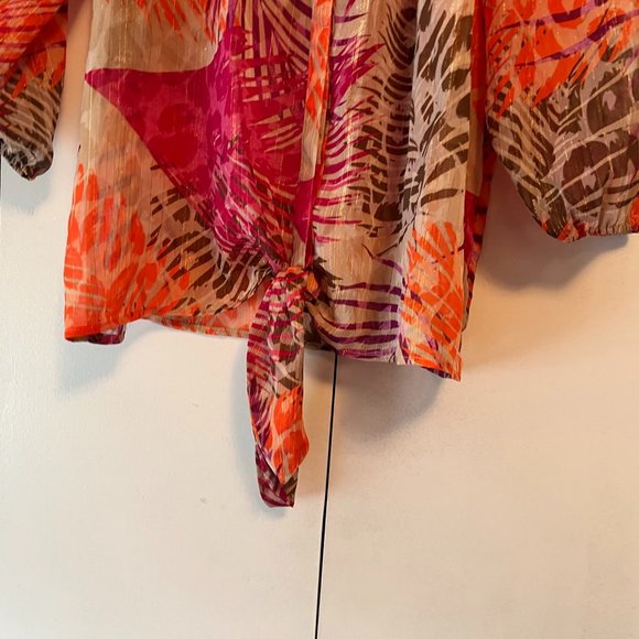 EUC - Jaclyn Smith Sheer Tropical Blouse w/Tie Waist - Medium - Picture 2 of 4